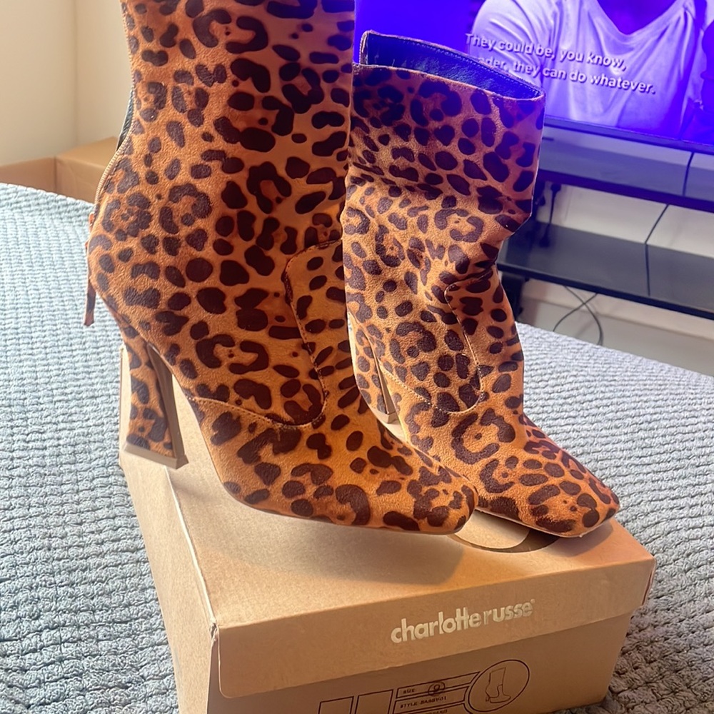 Charlotte Russe Leopard suede boots. Size 9